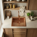 REA/S - Ocelový dřez Leo 50 BRUSH COPPER s kuchyňskou baterií KPL-06015