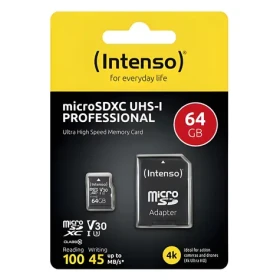 Intenso microSDXC Professional 64GB / Paměťová karta / UHS-I / Class 10 / 90 MB/s / vč. SD adaptéru (3433490)