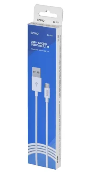 SAVIO CL-123 bílá / Kabel USB-A – Micro-USB / USB 2.0 / 480 Mbit/s / 1 m (CL-123)