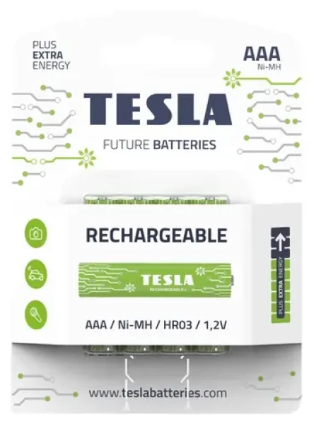 TESLA RECHARGEABLE+ nabíjecí mikrotužková baterie AAA Ni-MH 800mAh 4 ks / HR03 / blister (1099137210)
