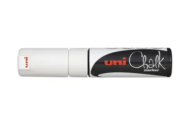 Uni Chalk Marker PWE-8K bílá / Popisovač / plochý hrot / stopa 1,8-2,5 mm / na sklo (186401)