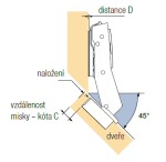 Hettich závěs úhlový +45° s tlumením (104801)