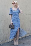 Madmext Sax Square Collar Patterned Long Dress