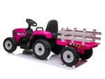 Mamido Elektrický traktor s vlečkou T2 růžový 12V7Ah EVA kola