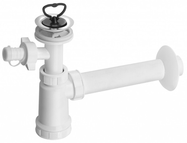 Bruckner - Umyvadlový sifon s odbočkou, nerez výpust, zátka s uchem, DN40, bílá 151.114.0