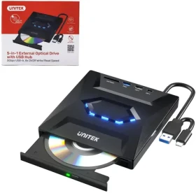 Unitek externí vypalovačka DVD/CD s USB hubem / Externí vypalovačka DVD/CD / USB Hub 5Gbps / Čtečka SD karet (T1037A01)