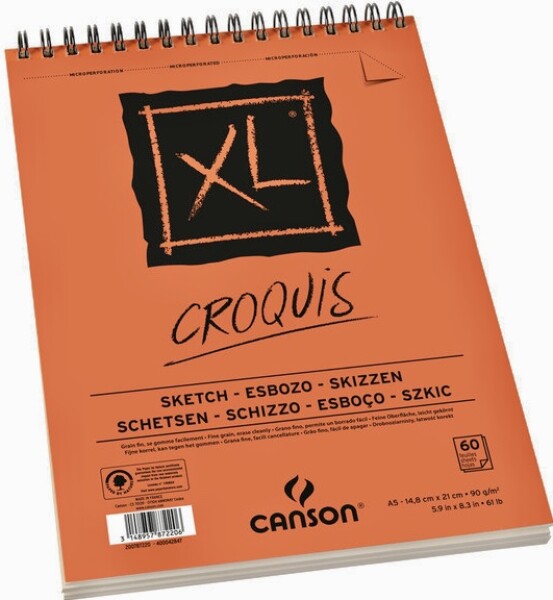 Canson XL Skicák A5 90g 60 listů, kroužková vazba na krátké straně