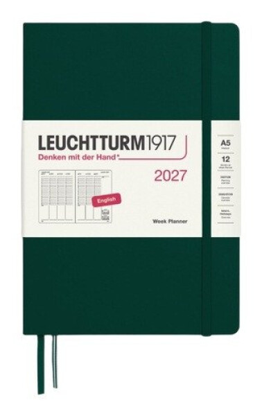 Týdenní plánovač Forest Green, Medium A5 2027, anglicky