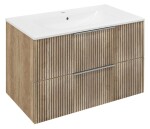 SAPHO - SET koupelnová skříňka CIRASA STRIP 80cm s umyvadlem a LED zrcadlem, 2x zásuvka, dub alabama KSET-105