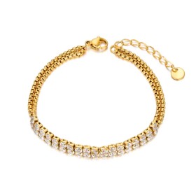 Náramek se zirkony Blanche Gold - tennis řetízek, chirurgická ocel, Zlatá 17 cm + 3 cm (prodloužení)