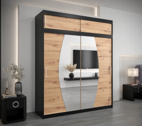 Šatní skříň Abi E0 s nástavcem Barva korpusu: Černá, Rozměry: 200 cm, Dveře: Dub artisan