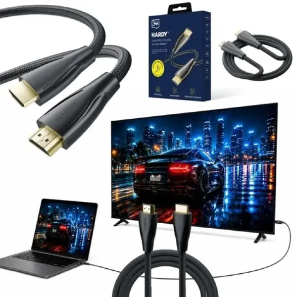 3mk HARDY HDMI 2.1 5 m černá / Kabel HDMI / Ultra High Speed / 8K 60Hz / 4K 120Hz / 48 Gbps / eARC