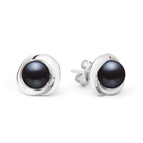 Stříbrné náušnice s černou perlou Callista, stříbro 925/1000, Stříbrná Černá