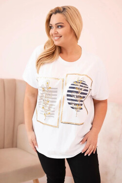 Dámská bavlněná halenka Plus Size s kamínky bílá + tmavě modrá UNI