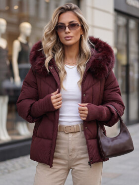 Dámská zimní prošívaná bunda s kožešinou, bordová, FashionStreet TY5742 S