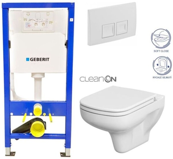 GEBERIT DuofixBasic s bílým tlačítkem DELTA50 + WC CERSANIT CLEANON COLOUR + SEDÁTKO 458.103.00.1 50BI CN1