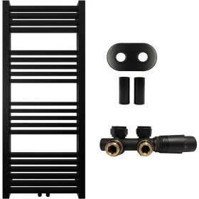 CERANO - Koupelnový radiátorový set Franko - ústřední vytápění - středové připojení 50 mm - 392W - černá matná - 1200x500 mm CER-663349