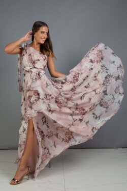 Carmen Powder Impregnation Single Sleeve Slit Long Evening Dress