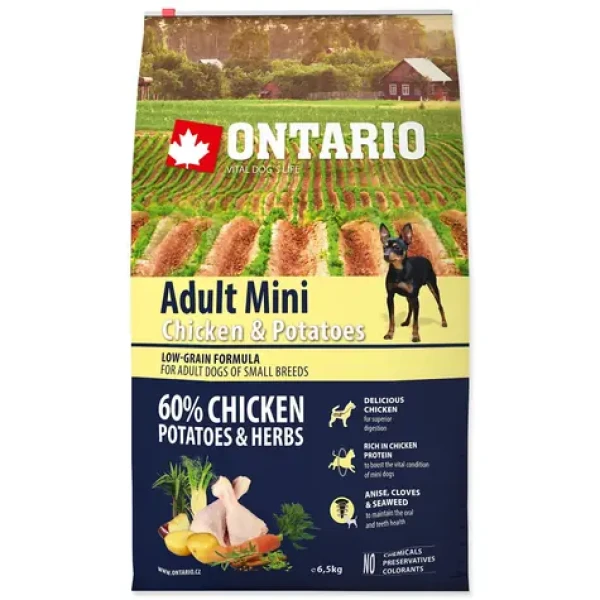 Ontario Adult Mini Chicken Potatoes 6.5kg / Granule pro dospělé psy (214-10537)