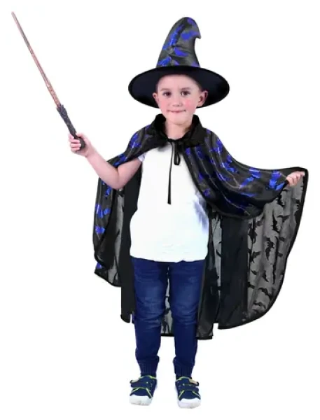 RAPPA Dětský plášť čarodějnice černý s netopýry