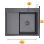 VELAZO - Ocelový dřez 58 x 48, grafit, s odkapávačem VELAZ5848RB