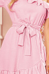 Dámské šaty ve špinavě růžové barvě přes jedno rameno s volánky a zavazováním 366-3 XL