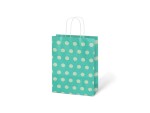 Papírová dárková taška světle modrá s bílým puntíkem 27 cm Papírová dárková taška světle modrá s bílým puntíkem 27 cm