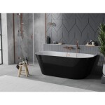 MEXEN/S - Oval Slim volně stojící vana nástěnná 170 x 80, bílá/černá, sifon a přepad měď kartáčovaná 52661708075-65