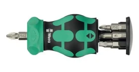 Wera Kraftform Kompakt Stubby Magazine RA 4 černá/zelená / Šroubovák s držákem bitů / 6 bitů / 1/4" / s ráčnou (05008893001)