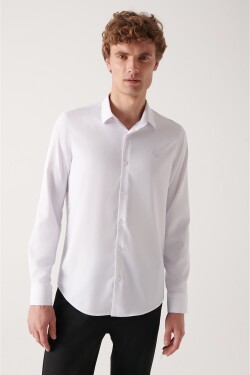 Avva Men's White Wrinkle-Free Travel Slim Fit Slim Fit Shirt