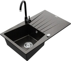 MEXEN/S - Cesar granitový dřez 1 s odkapávačem včetně baterie Telma, černá/zlatý 6514-75-670200-70