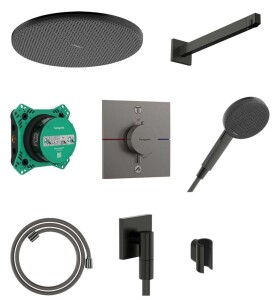 HANSGROHE - Raindance Alive S Sprchový set s termostatem pod omítku, průměr 30 cm, 3 proudy, kartáčovaný černý chrom 24630340