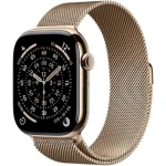 Apple Watch Series 11 GPS+Cellular 46mm Zlaté titanové tělo - Zlatý milánský tah S/M / 130–180 mm (MFD74MP/A)