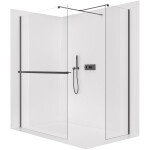 CERANO Sprchová zástěna Walk-in Onyx T L/P - 8 mm - hranatá vzpěra + polička/držák na ručníky - černá matná, transparentní sklo - 140x100x200 cm