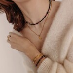 Dámský náhrdelník s černými turmalíny a růžovými rubíny, Černá 38 cm + 5 cm (prodloužení)