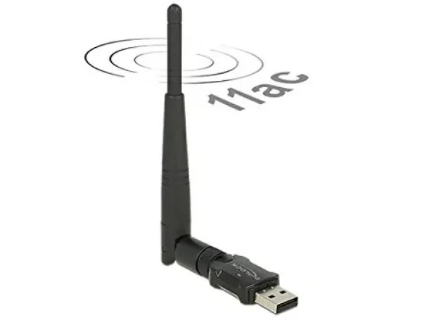 Delock USB 2.0 / dvoupásmový WLAN adaptér ac/a/b/g/n 433 + 150 Mbps / externí anténa (12462)