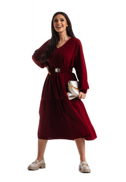 Burgundy dress Och Bella BI-2021706.burgundy