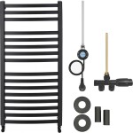 CERANO Koupelnový radiátorový set Paolo - kombinované vytápění, wifi tyč - boční jednobodové připojení - 600W - černá matná - 1090x550 mm