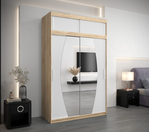 Šatní skříň Abi E0 s nástavcem Barva korpusu: Dub Sonoma, Rozměry: 150 cm, Dveře: Bílá