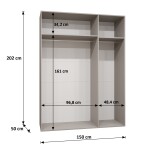 Šatní skříň Abi Alicante 2 Rozměry: 150 cm, Pásky / úchyty: Zlatý, Barva korpusu + barva dveří: Bílá + Bílá
