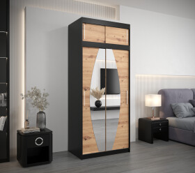 Šatní skříň Abi E0 s nástavcem Barva korpusu: Černá, Rozměry: 100 cm, Dveře: Dub artisan