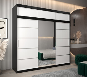 Šatní skříň Abi V2 s nástavcem Barva korpusu: Černá, Rozměry: 250 cm, Dveře: Bílá