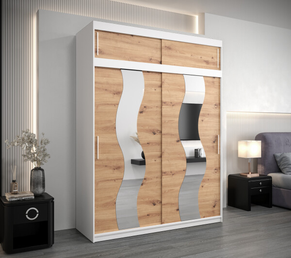 Šatní skříň Abi Se s nástavcem Barva korpusu: Bílá, Rozměry: 150 cm, Dveře: Dub artisan