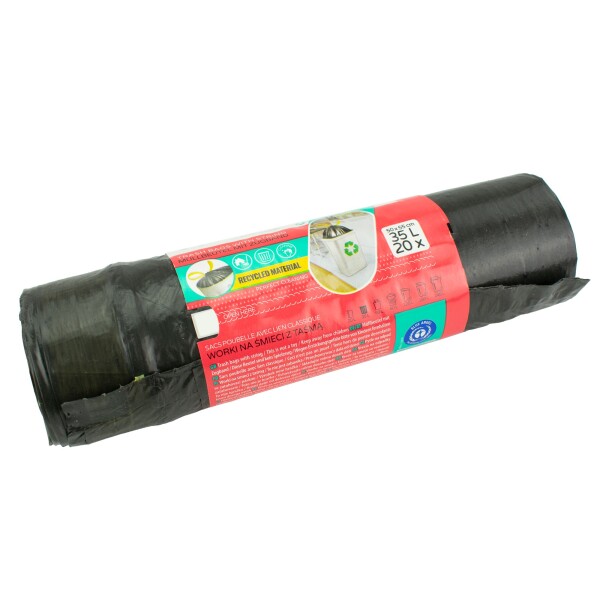 Odpadkové pytle 35L zatahovací, 50x55cm, v roli 20ks, LDPE 20µm, černé, viGO!