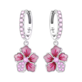 Stříbrné náušnice s růžovou orchidejí - stříbro 925/1000, Růžová