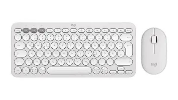 Logitech Pebble 2 Combo bílá / Set klávesnice s myší / Bezdrátový / Bluetooth + Logi Bolt / tiché klávesy / multi-device (920-012204)