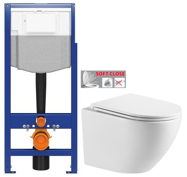 AKCE/SET - CERSANIT předstěnový instalační systém bez tlačítka + WC INVENA LIMNOS /VÍROVÉ SPLACH/ WITH SOFT, včetně soft/close sedátka K97-526 X LI1
