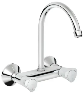 Grohe nástěnná dřezová baterie chrom / Dřezová baterie / otočná výpusť 360° / kohoutkové ovládání / S-přípojky (31191001)