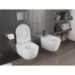 MEXEN/S - Carmen Závěsná WC mísa Rimless Tornado včetně sedátka s slow, duroplast, bílá lesk 30880200T
