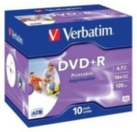 Verbatim DVD+R 16x, printable, jewel, 10ks (43508)